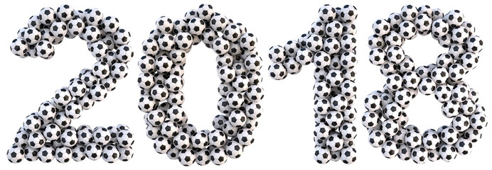 new 2018 year from the soccer balls. isolated on white. 3D illustration