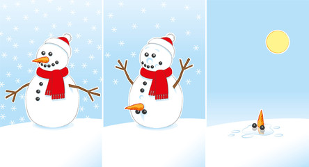 Happy Joke Rude Snowman wearing Red Melting in the Sunshine