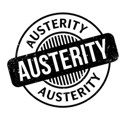 Austerity rubber stamp. Grunge design with dust scratches. Effects can be easily removed for a clean, crisp look. Color is easily changed.