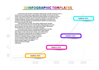 Infographic timeline template. Growth diagram with 4 color rectangles and icons. For presentation and design concept. Vector illustration.