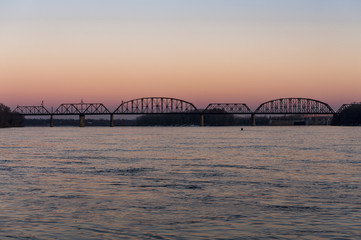 Sunset at Kentucky & Indiana Terminal Railroad Bridge - Ohio River, Louisville, Kentucky & Jeffersonville, Indiana