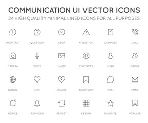Communication User Interface (UI) Vector Icon Set. High Quality Minimal Lined Icons for All Purposes.