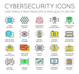 Cyber Security Thin Line icons set. Computer network protection. High Quality Premium outline symbol collection. Stroke vector logo concept.Cybersecurity.