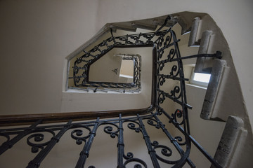 Old staircase in a building in Bucharest, Romania.