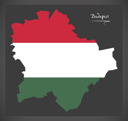 Budapest map of Hungary with Hungarian national flag illustration