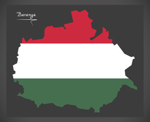 Baranya map of Hungary with Hungarian national flag illustration
