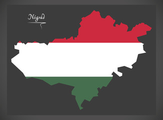 Obraz premium Nograd map of Hungary with Hungarian national flag illustration
