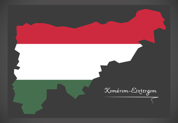 Komarom-Esztergom map of Hungary with Hungarian national flag illustration