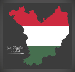 Jasz-Nagykun-Szolnok map of Hungary with Hungarian national flag illustration