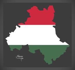 Fototapeta premium Heves map of Hungary with Hungarian national flag illustration