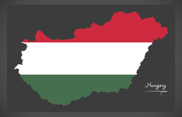 Obraz premium Hungary map with Hungarian national flag illustration