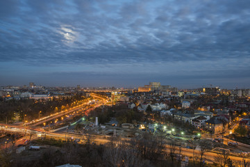 Fototapeta na wymiar Bucharest aerial view at night - Cotroceni neighborhood