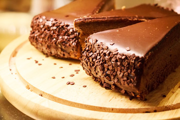 Pieces of fresh cake with chocolate