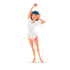 cute female stretch in the morning. lazy day. Wake up with a Morning Stretch to Energize you and get you ready for a great day concept - vector illustration