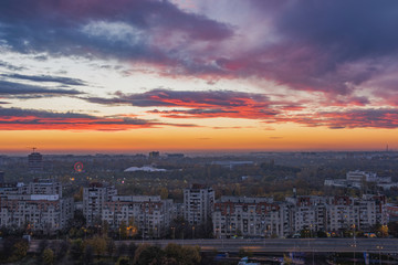 Fototapeta premium Bucharest view from above at sunset