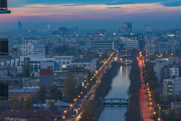 Bucharest view from above at sunset