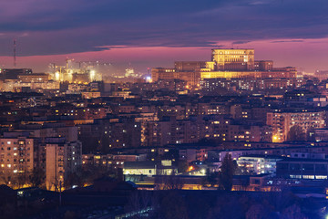 Bucharest view from above at sunset
