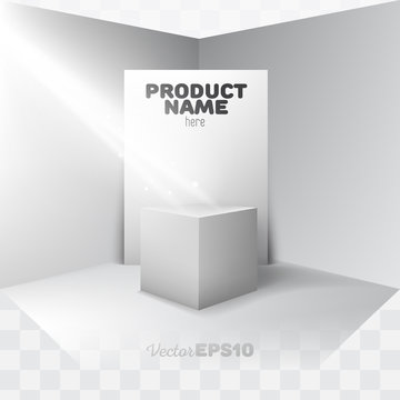 Large empty poster (billboard) mockup (template) stand and pedestal (stand, podium) and spotlight