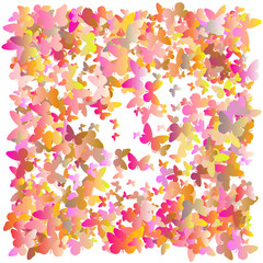 Multicolored pink, purple flying butterflies on a white background. Isolated object. Vector butterflies background design. Colorfull EPS 10 concept. Holiday, children's backdrop