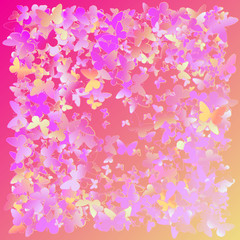 Fototapeta na wymiar Multicolored pink, purple, yellow flying butterflies on a white background. Isolated object. Vector butterflies background design. Colorfull EPS 10 concept. Holiday, children's backdrop