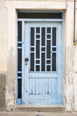 old blue painted wooden door