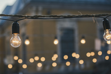 Light bulbs in a garden - summer party and culture concept