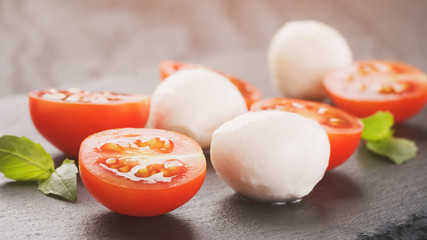 mozzarella balls with tomatoes and basil
