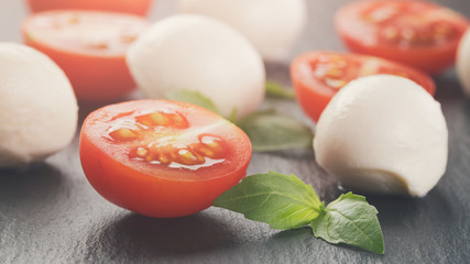 mozzarella balls with tomatoes and basil
