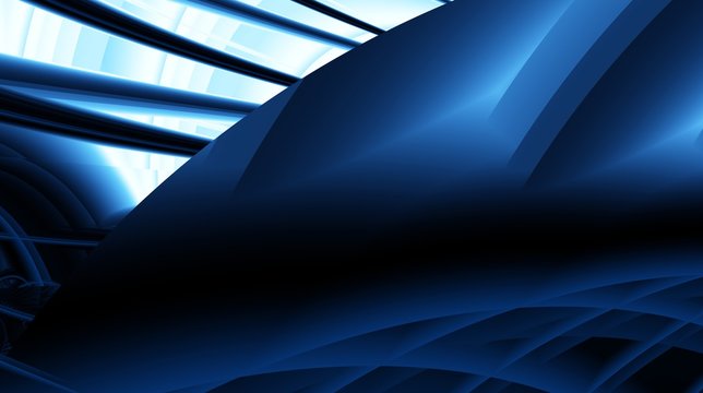 Black blue navy modern abstract fractal art. Complex background illustration with varied structures. Sci-fi mood. Computer generated image. Creative template for projects. Professional free style.