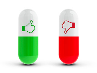 Pills with thumbs up & down