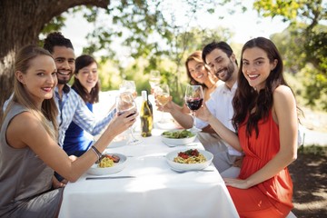 Group of friends toasting champagne glasses