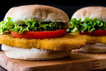 Chicken Burger with tomatoes and lettuce.