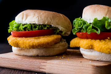 Chicken Burger with tomatoes and lettuce.