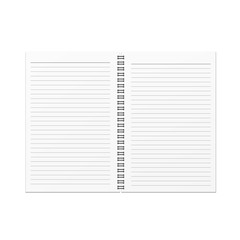 Vector blank open notebook and horizontal line template on white background. 