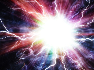 Electric flash of lightning on a blue background