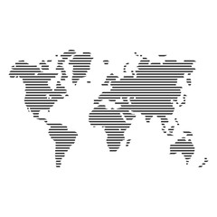 Striped Gray World Map on White Background. Vector