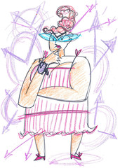 Fat time lady concept illustration