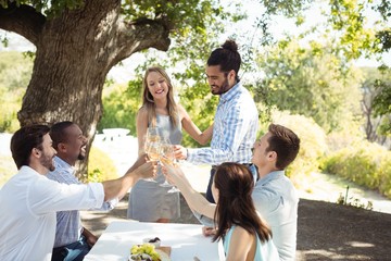 Group of friends toasting champagne glasses