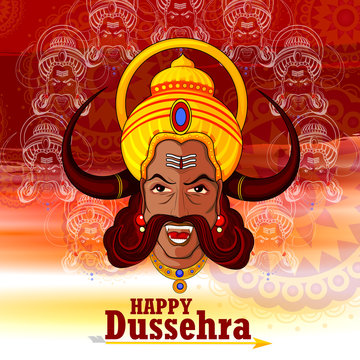 Ravana monster in Happy Dussehra background showing festival of India