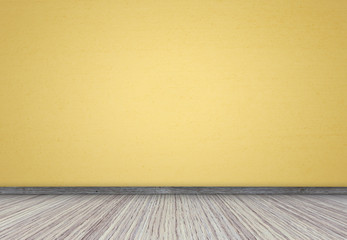 Pine floor and light yellow wall, interior of an empty living room