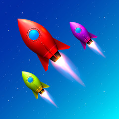 Space color rockets launch, Creative idea, Rocket blue background, Vector illustration