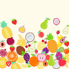 Fruit mix background - apple, pineapple, banana, plum, orange, pear, peach, cherry