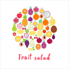 Mixed fruits and words Fruit salad, vector illustration