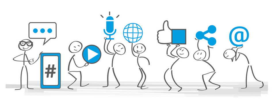 Soziale medien - Banner social media icons vector illustration wih stick figures