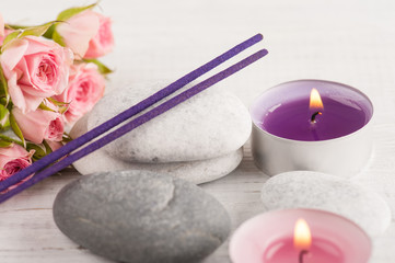 Fototapeta na wymiar SPA composition with lavender aroma sticks