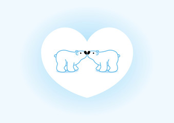 Blue Polar Bear Couple against Big White Heart