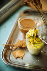 Whipped steam eggs in a cup