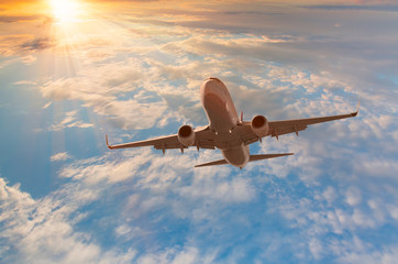 passenger airplane in the clouds. travel by air transport