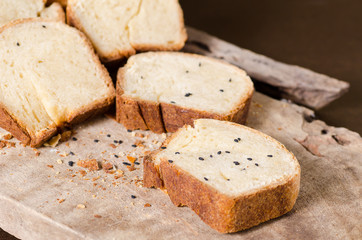 Sliced sesame bread on rustic wooden,Homemade bakery cooking at home,Healthy food