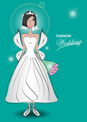 Young woman in a wedding dress. fashion design, Just married, Vector illustration